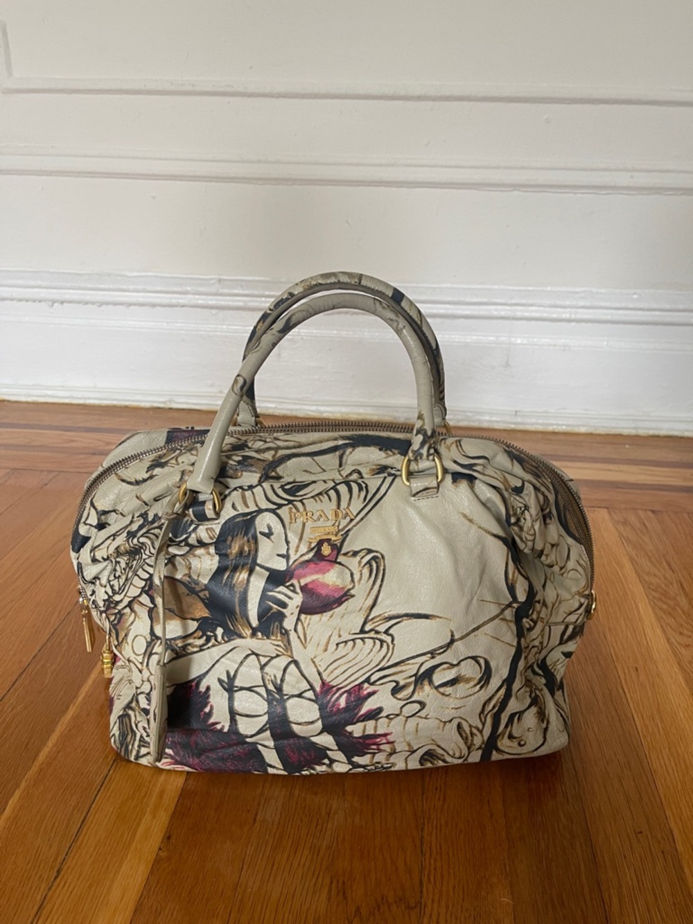 Prada Fairy Bag 2008 James Jean Print Cervo Lux Satchel Rare Collectible - Picture 3 of 11